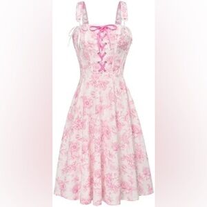 SCARLET DARKNESS Pink Floral Corset Dress Sz S Cottagecore Milkmaid renaissance